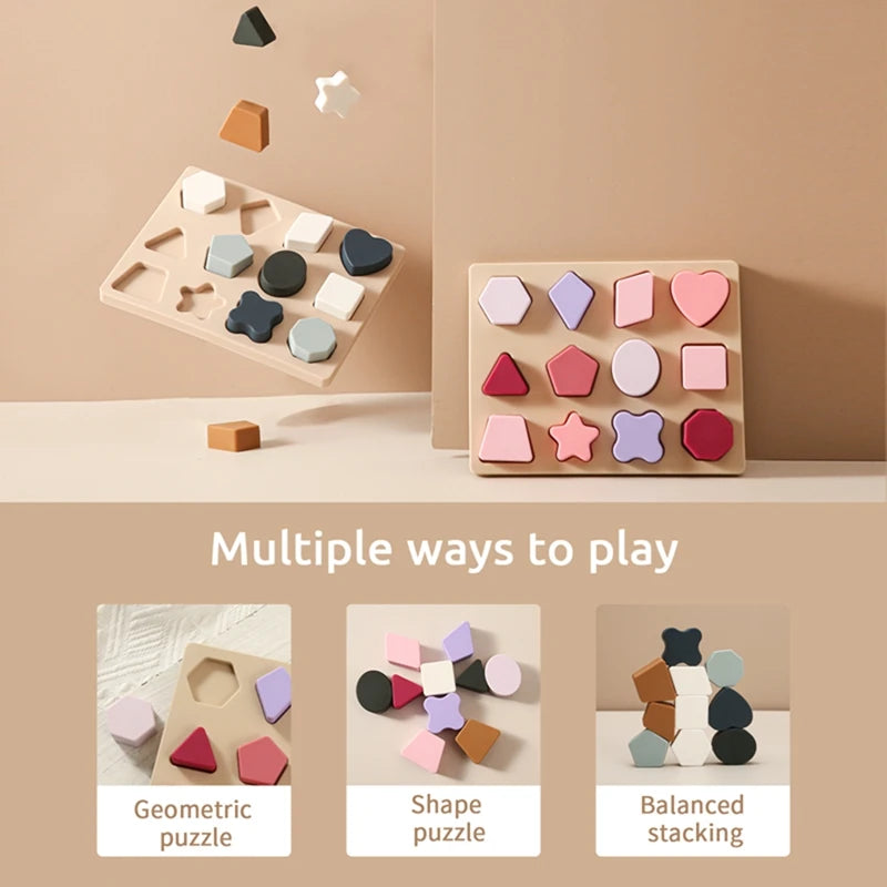 Montessori Silicone Toys 3D Puzzle Colorful Stacking Blocks Geometric Baby Educational Toys Cognitive Ability Learning For Kids