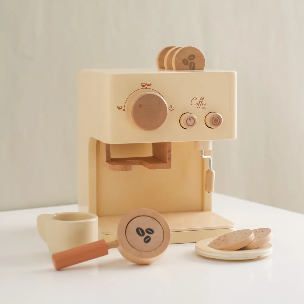 Kids Wooden Montessori Toy Set Children's Coffee Machine Kitchen Toys Children Cosplay Play House Educational Toys Gifts