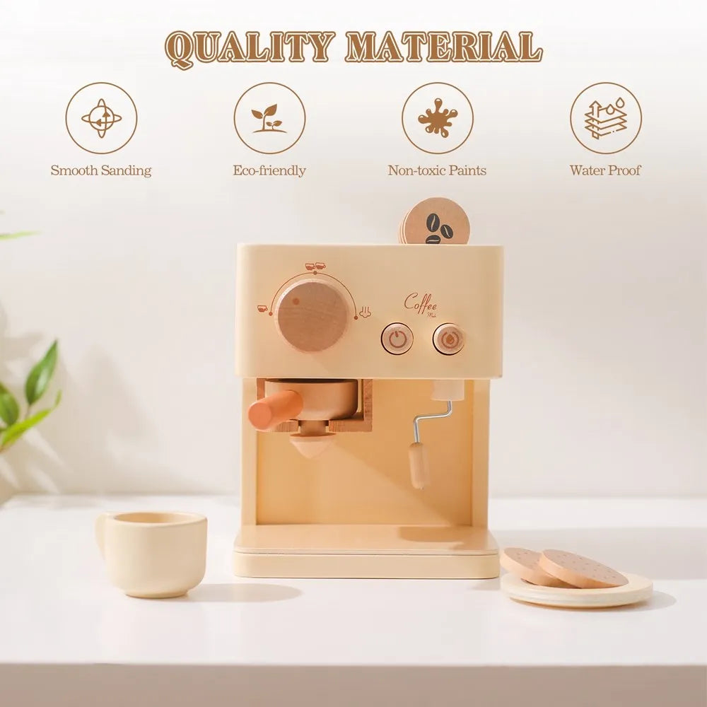 Kids Wooden Montessori Toy Set Children's Coffee Machine Kitchen Toys Children Cosplay Play House Educational Toys Gifts